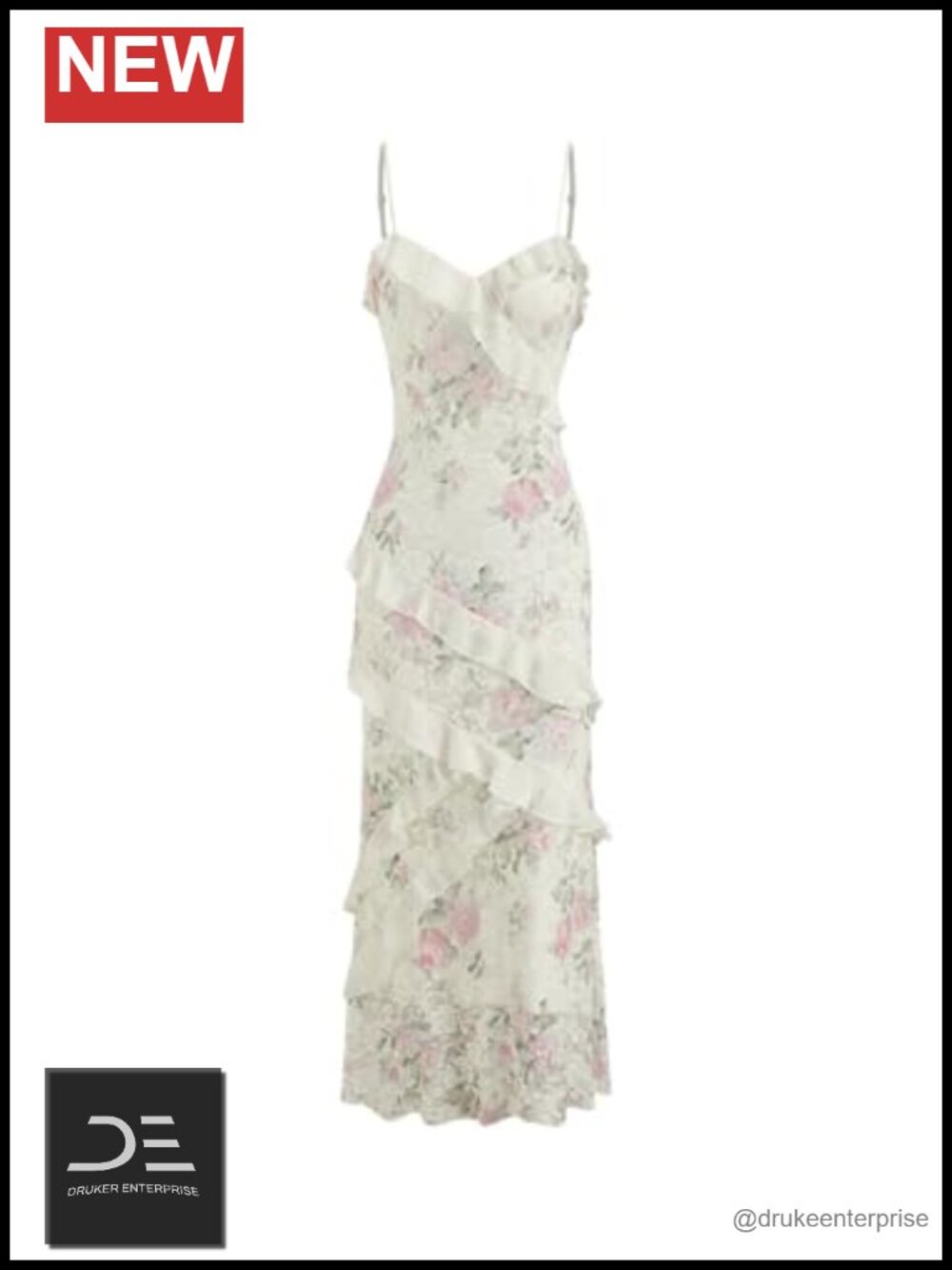 Floral Ruffle Lace Maxi Dress V Neck Lined Formal Elegant